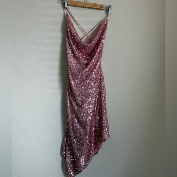 ASOS Nordstrom sequin 90s dress cowl neck slip midi pink homecoming US size 12 - Picture 5 of 12